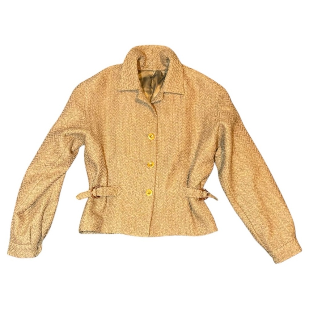 Vintage herringbone designer size small 100% woolmark jacket pleated‎ back 70s